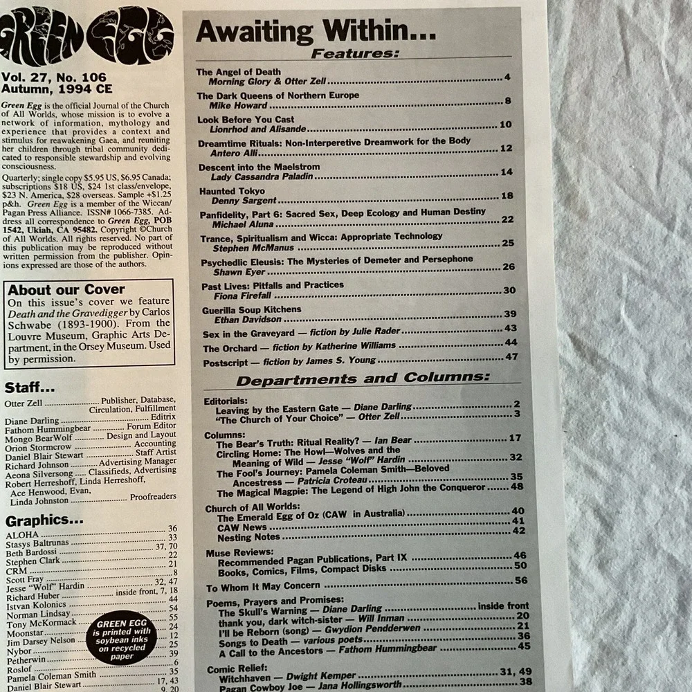 GREEN EGG MAGAZINE- Wiccan Magazine Vol 27 # 106 Autumn 1994